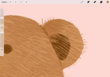 A screenshot of the edges of the fur brush peaking out behind the bear to create a fluffy outline