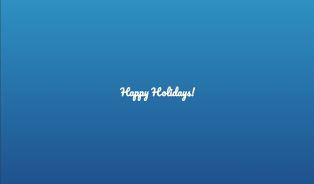 A blue gradient banner with text Happy Holidays