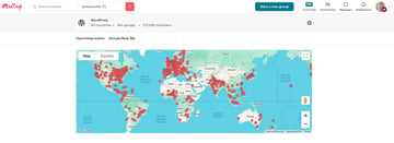 Map from Meetup.com showing all the WordPress-sanctioned Meetup locations around the world