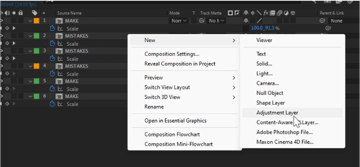 Adding a new adjustment layer in After Effects 