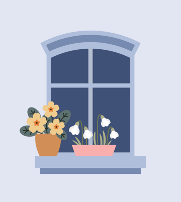 placing the snowdrop potted flowers on the window sill