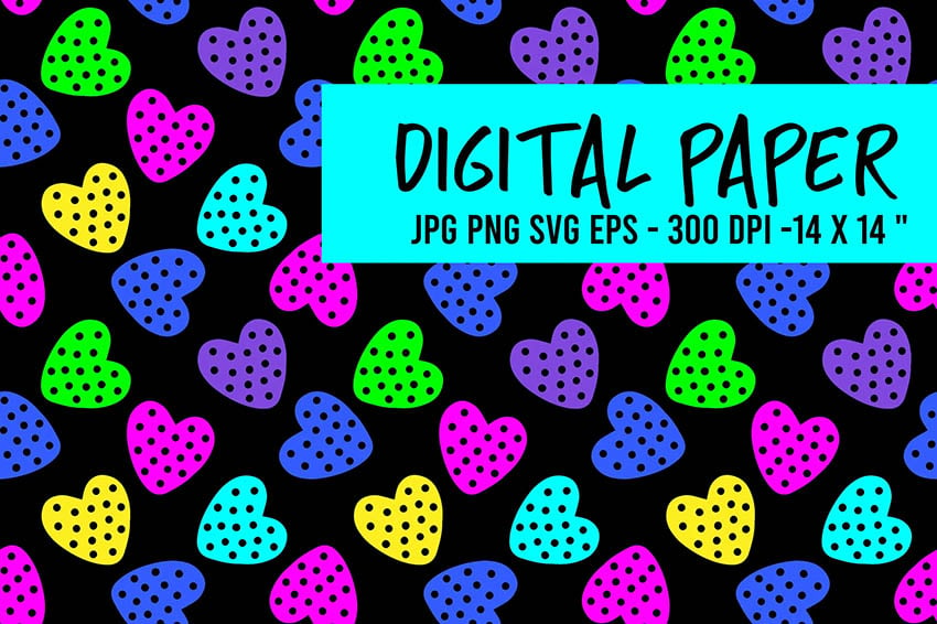 Black pattern with neon hearts on envato