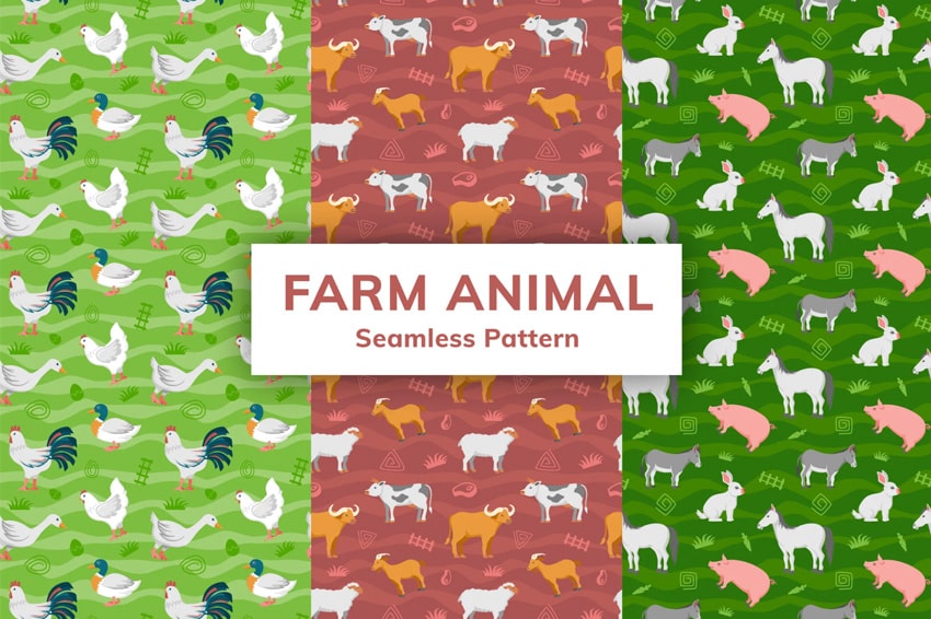 farm animal seamless patterns