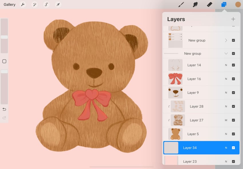 A screenshot showing a new layer being added underneath all other bear layers