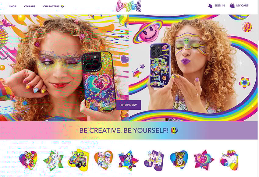 Lisa Frank artwork featured on website