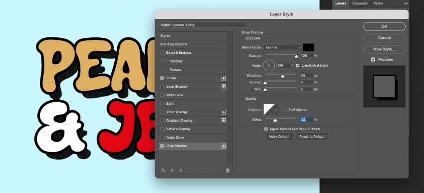 cartoon text effect photoshop peanut drop shadow