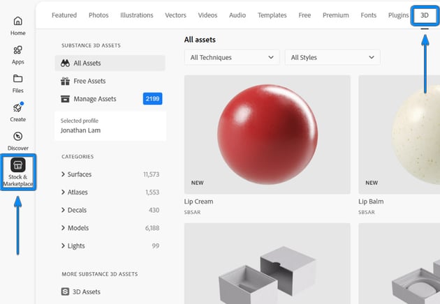 3D assets from the Adobe Creative Cloud app