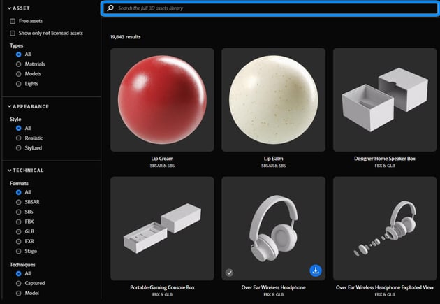 use the search bar or browse the 3D assets