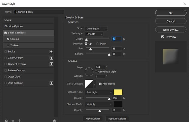 bevel and emboss settings 