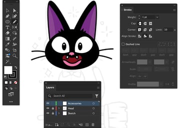 Freehand draw whiskers using pencil tool in Illustrator