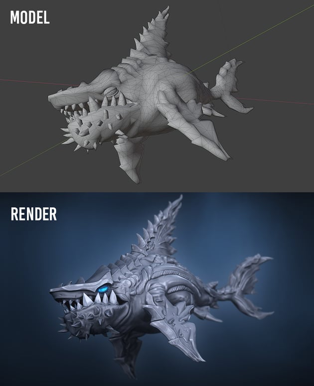 model vs render