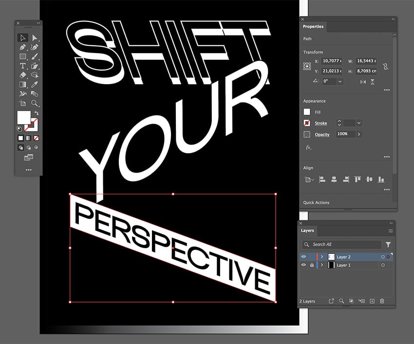 Using the Direct Selection Tool edit the rectangle points to fit the PERSPECTIVE text