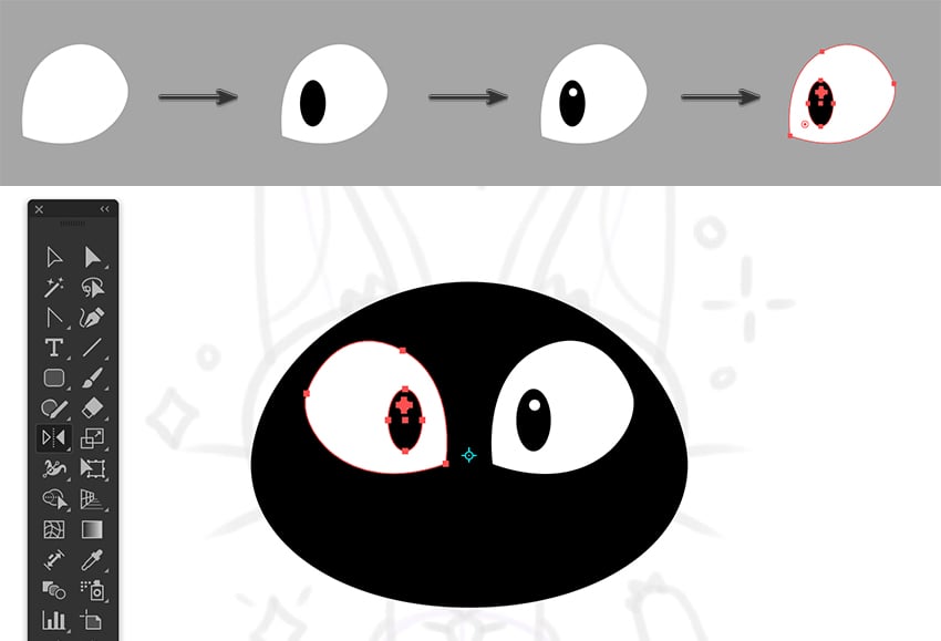 use pen and ellipse tools to create eye shape and mirror across