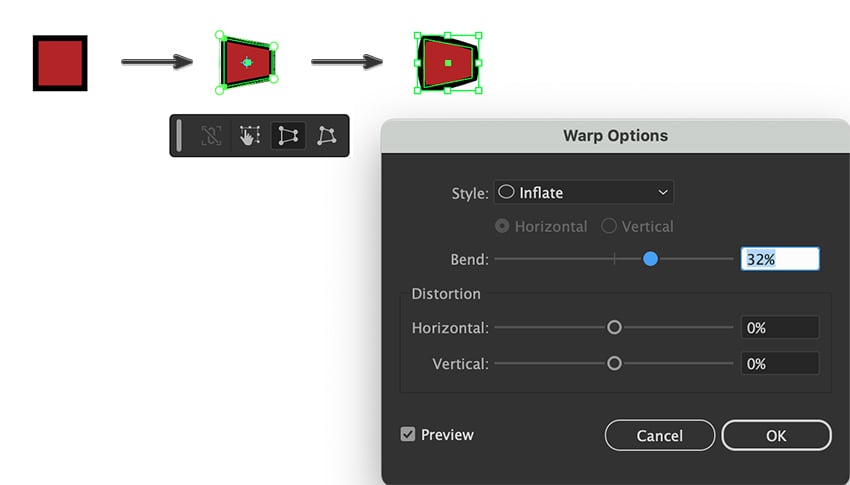 create bow tie using rectangle tool, free transform and warp effect