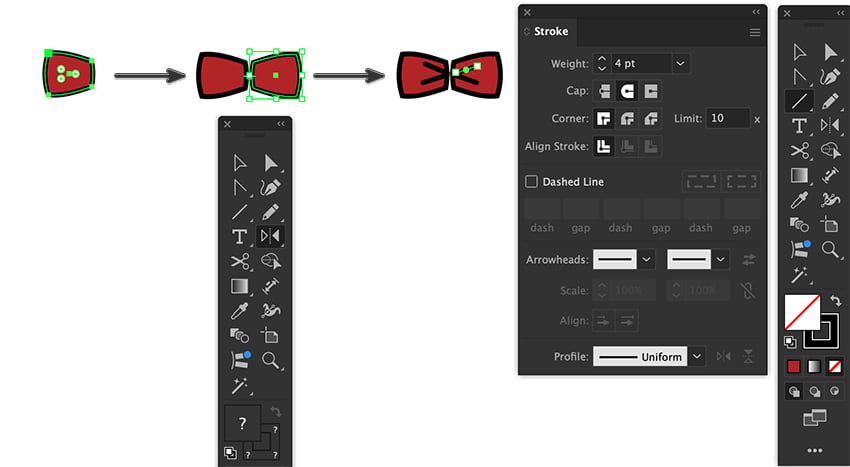 expand appearance of effect and apply line segment toolto create bow effect