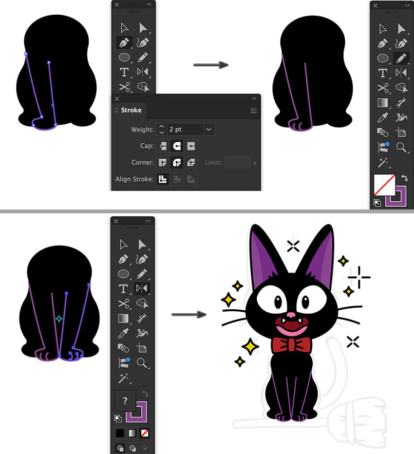 use Pen tooltodraw cat leg and group and mirror across