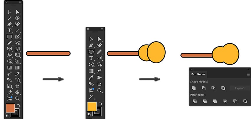 use rounded rectangle to draw broomstick and ellipses for broom brush