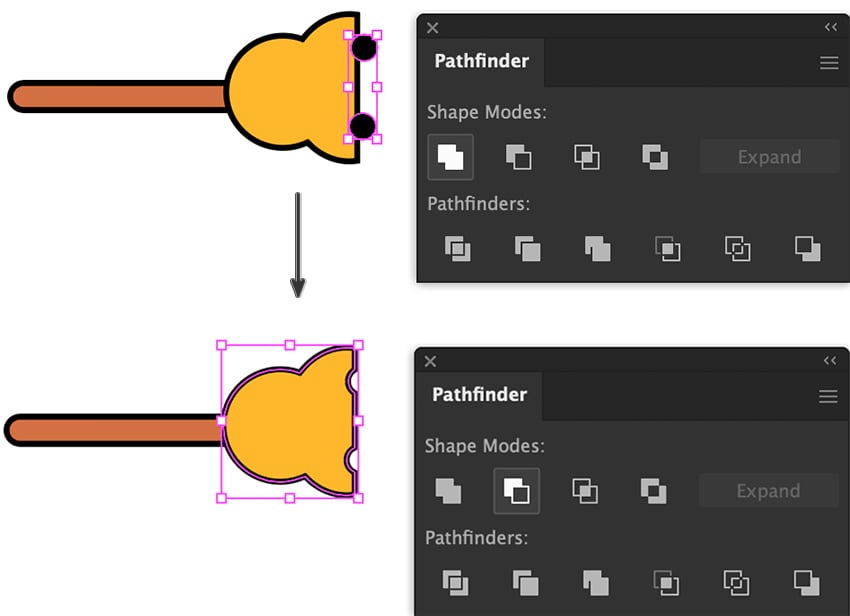 from pathfinder panel use ellipses to subtract from broom brush shape 