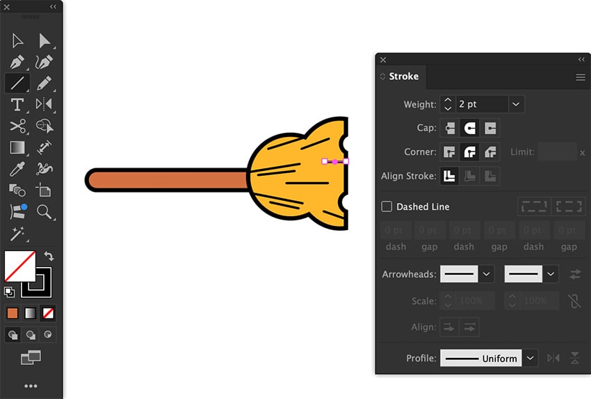 use line segment tool to draw broom brush bristles