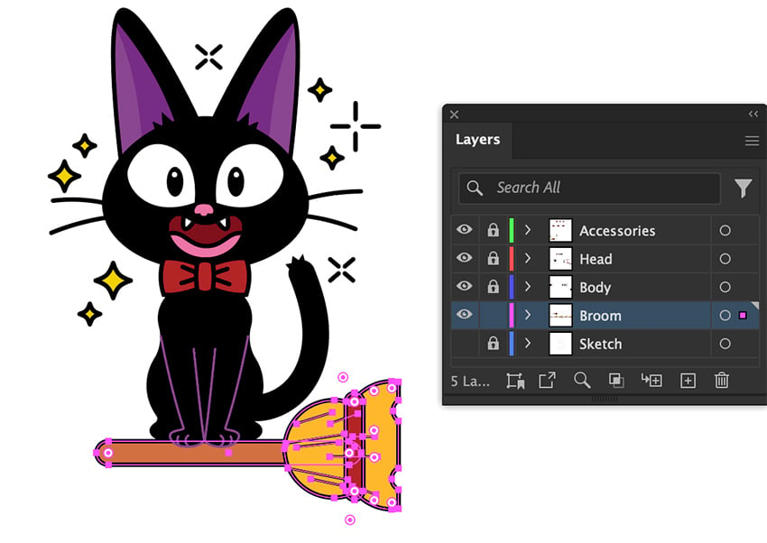 position broom on Jiji's body and hide Sketch layer