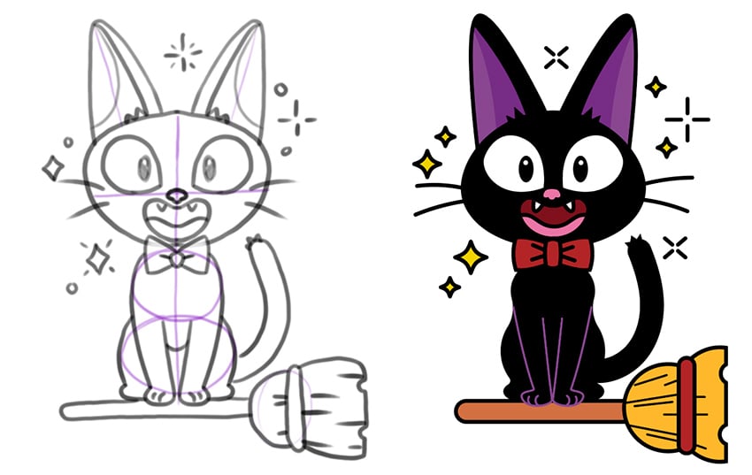 Jiji the cat vector versus sketch 