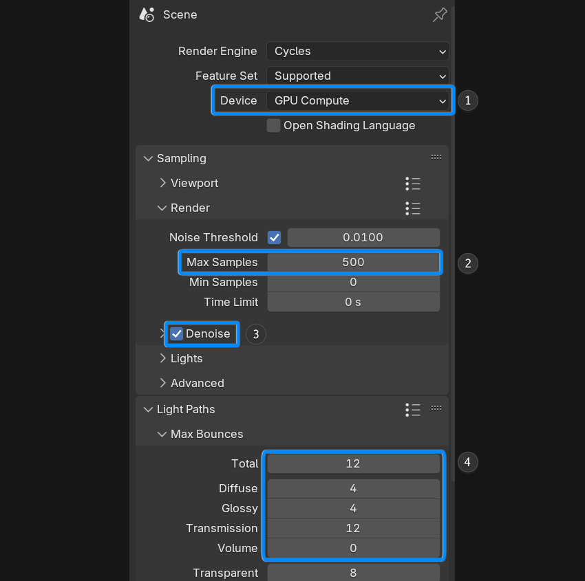 cycles settings in Blender