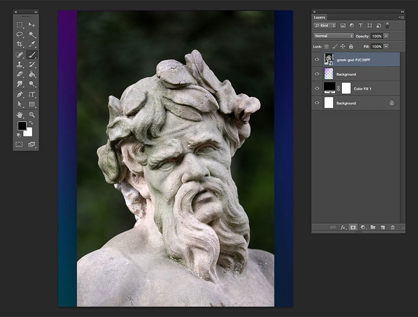 Drag the Greek God image onto the Photoshop file