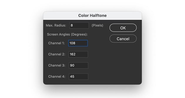 Use the default settings on the halftone effect