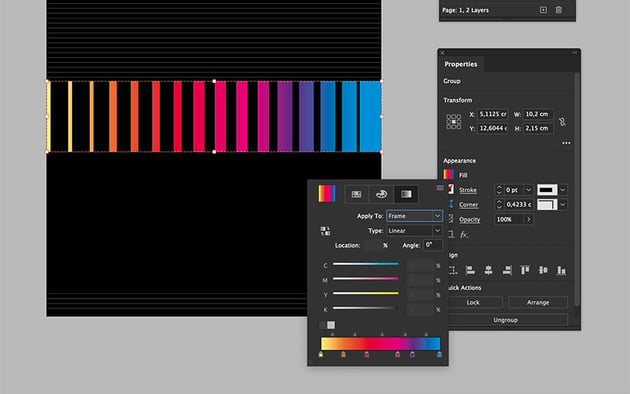 Use the gradient tool across the group of rectangles