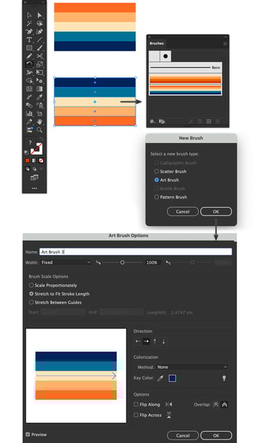 roatet set using rotate tool and drag set into brushes panel to create art brush