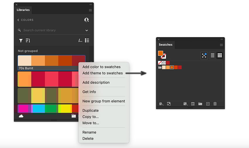 Save Adobe color theme toSwatches panel in Illustrator through Creative Cloud