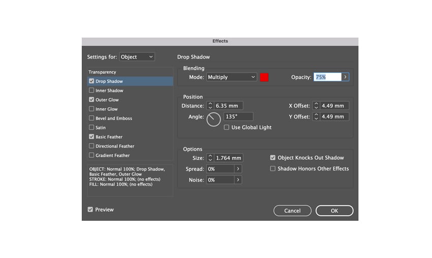 Add a drop shadow on text in InDesign.