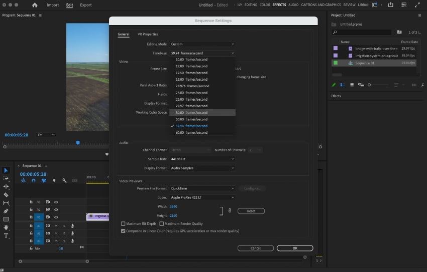 How to change FPS of video in a Premiere Pro sequence.