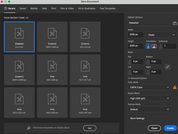 hoto create a new document and set up grid in Adobe Illustrator