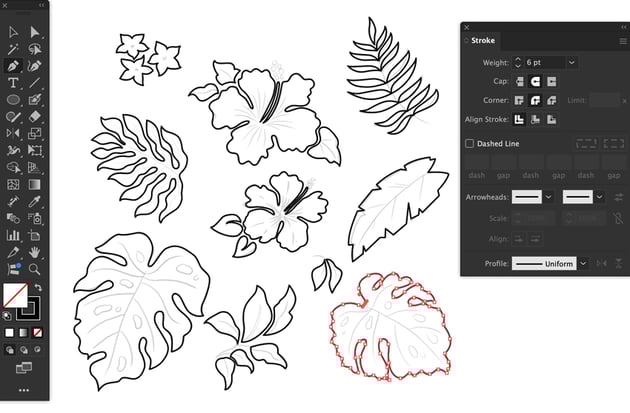 trace each botanical shape outline using pen tool