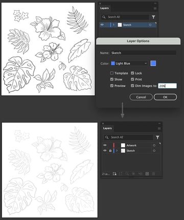 place sketch onto artboard in adobe illustrator