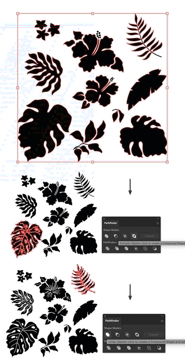 Use shape mode exclude to exclude overlapping area, and unite to create compound shape