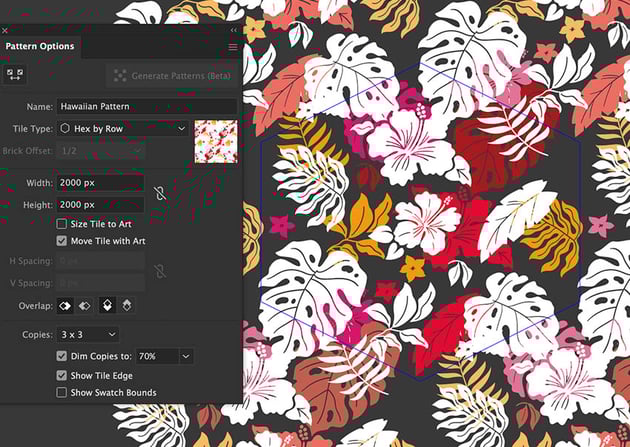 adjust pattern option setting to make pattern in illustrator