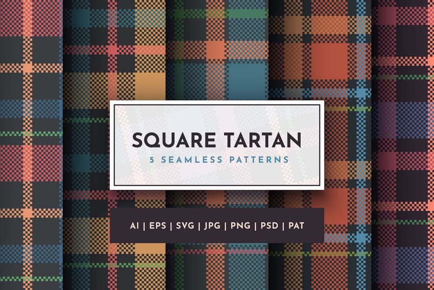 Set of five seamless tartan plaid textures