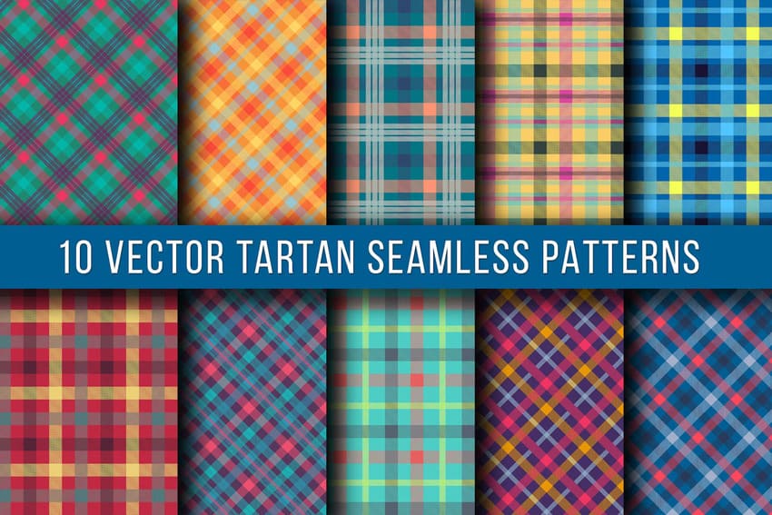 10 vector tartan seamless patterns