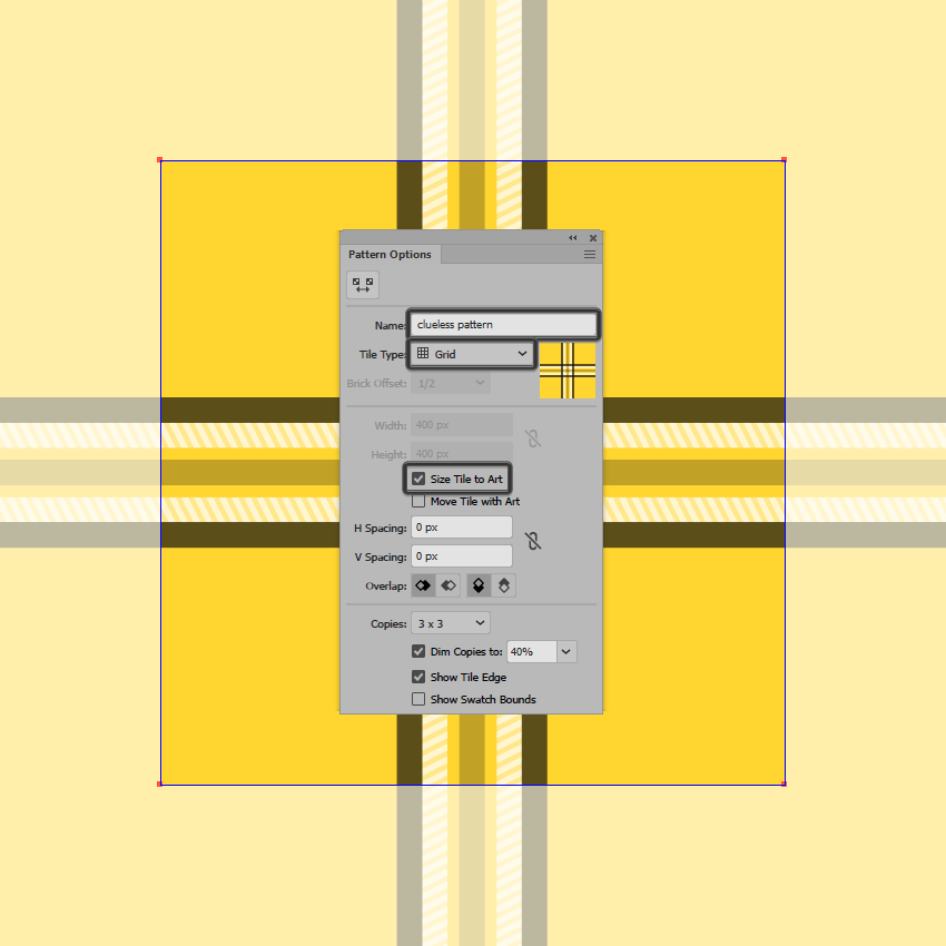 How to create a simple plaid pattern: make the pattern in Illustrator