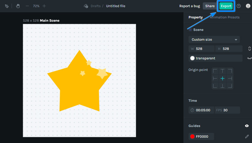 click on the export button