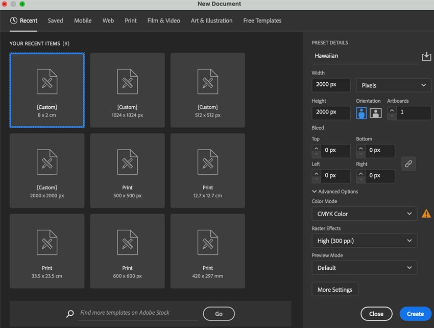hoto create a new document and set up grid in Adobe Illustrator