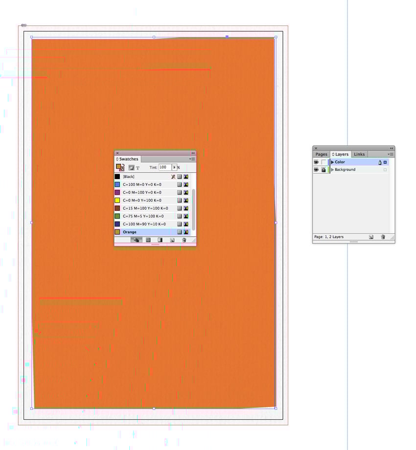 Set new shape to Orange and the Stroke Color to [None].