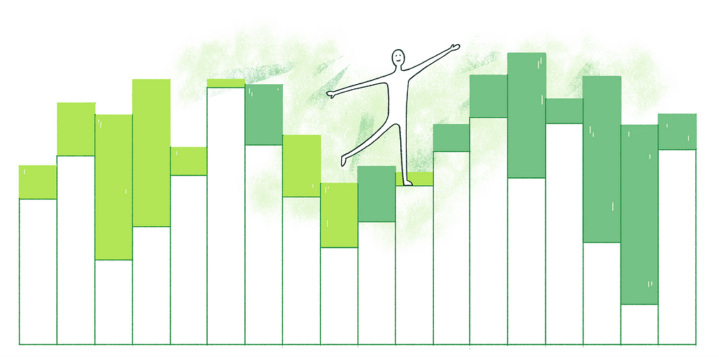Graphic showing a person in the center of a series of diagrams in green color.