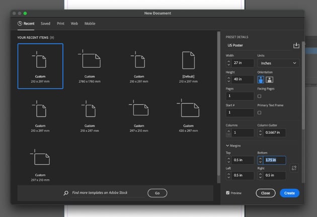 new document indesign margins
