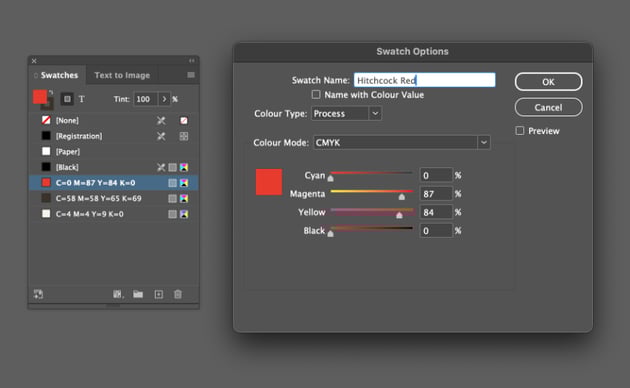 swatches panel red color cmyk