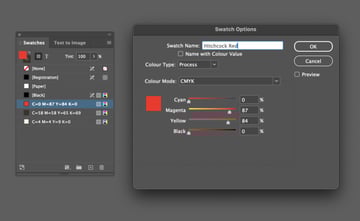 swatches panel red color cmyk