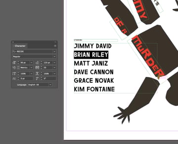 cast names text frame