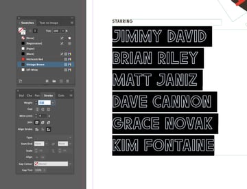 cast names outlined text